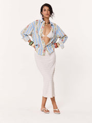 Vintage Floral Striped Cropped Shirt